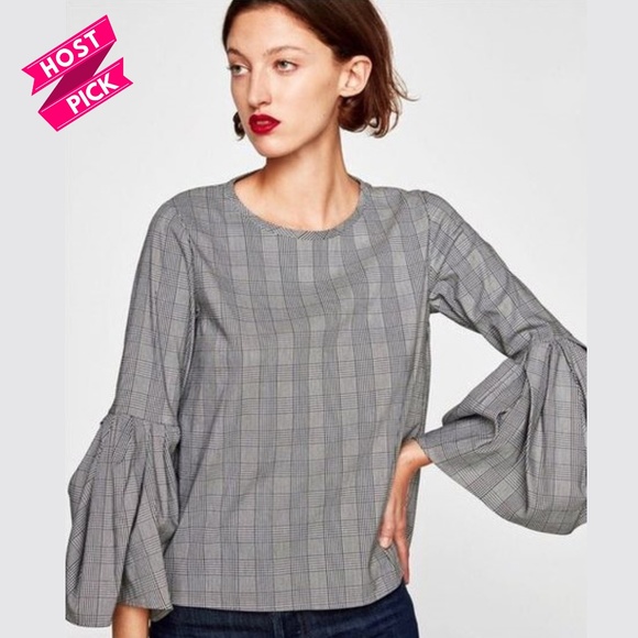 Zara Tops - Zara Oversized Gray Plaid Bell Long Sleeve Top
